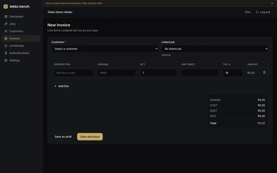 Invoice with automatic GST split