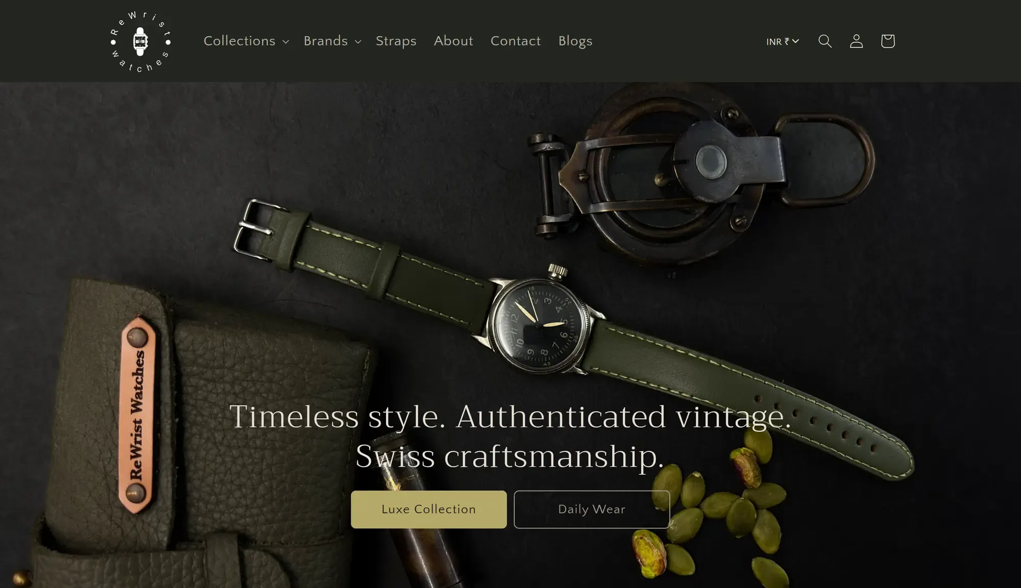 The ReWrist storefront home page with its vintage watch collections