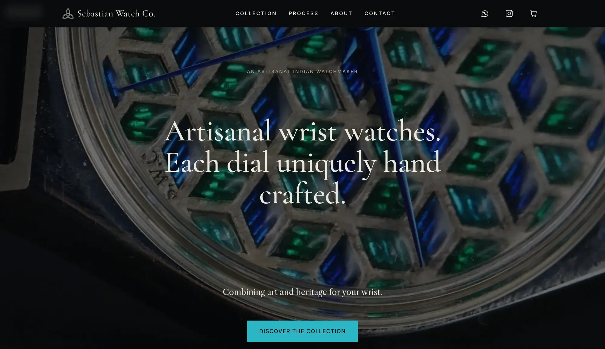 The Sebastian Watch Co editorial brand site, showing a hand-crafted dial